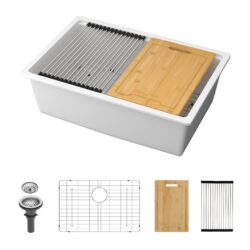 Quartz Kitchen Sink 28" X 19" Granite Composite Workstation Undermount Kitchen Sink - White
