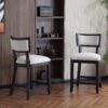Counter Stools (Set of 2), Upholstered Counter Height Bar Stools With Comfy Back, Solid Rubber Wood Frame, Backrest, Footrest, Armless Barstools For Home Bar, Kitchen Counter - Beige / Black - Image 5