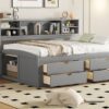 Full Size Daybed With 2 Bedside Cabinets, Upper Shelves And 4 Drawers - Gray - Image 16