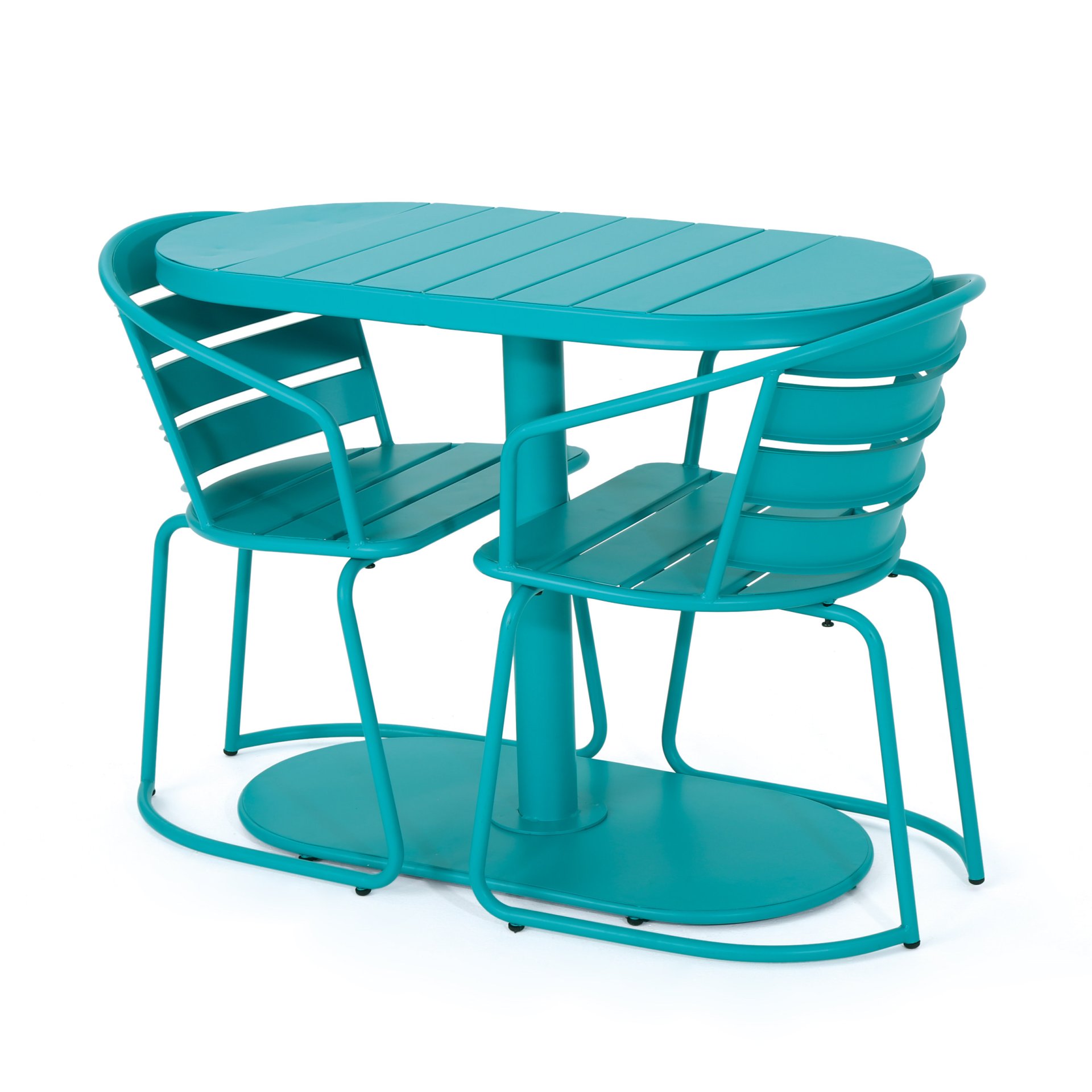 3 Piece Elegant Outdoor Bistro Set With 2 Chairs And Oval Table - Teal - Image 4
