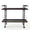 Modern Industrial Bar Cart With Shelving And Rolling Casters - Walnut - Image 4