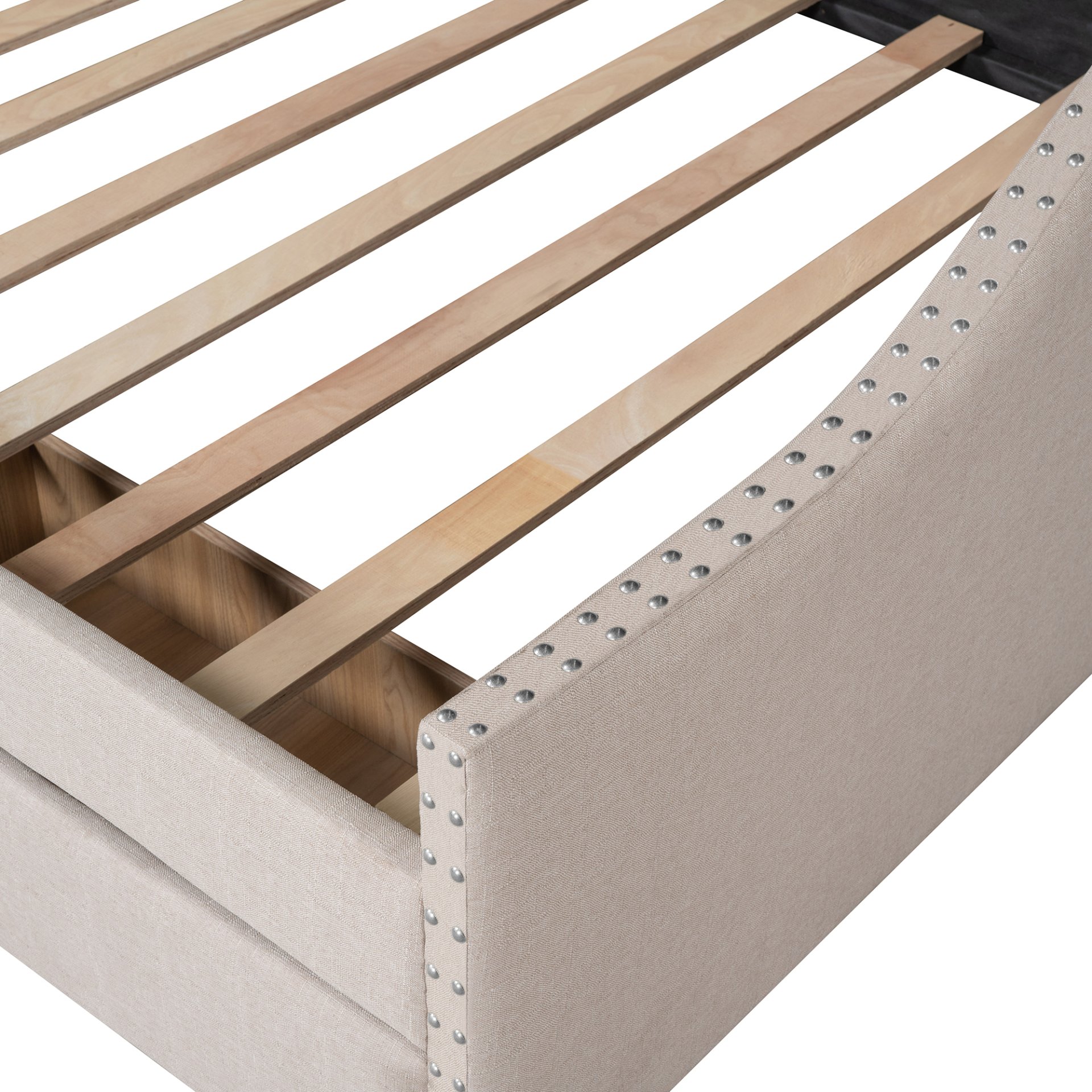 Full Size Upholstered Daybed With Two Drawers, Slat Support - Beige - Image 28