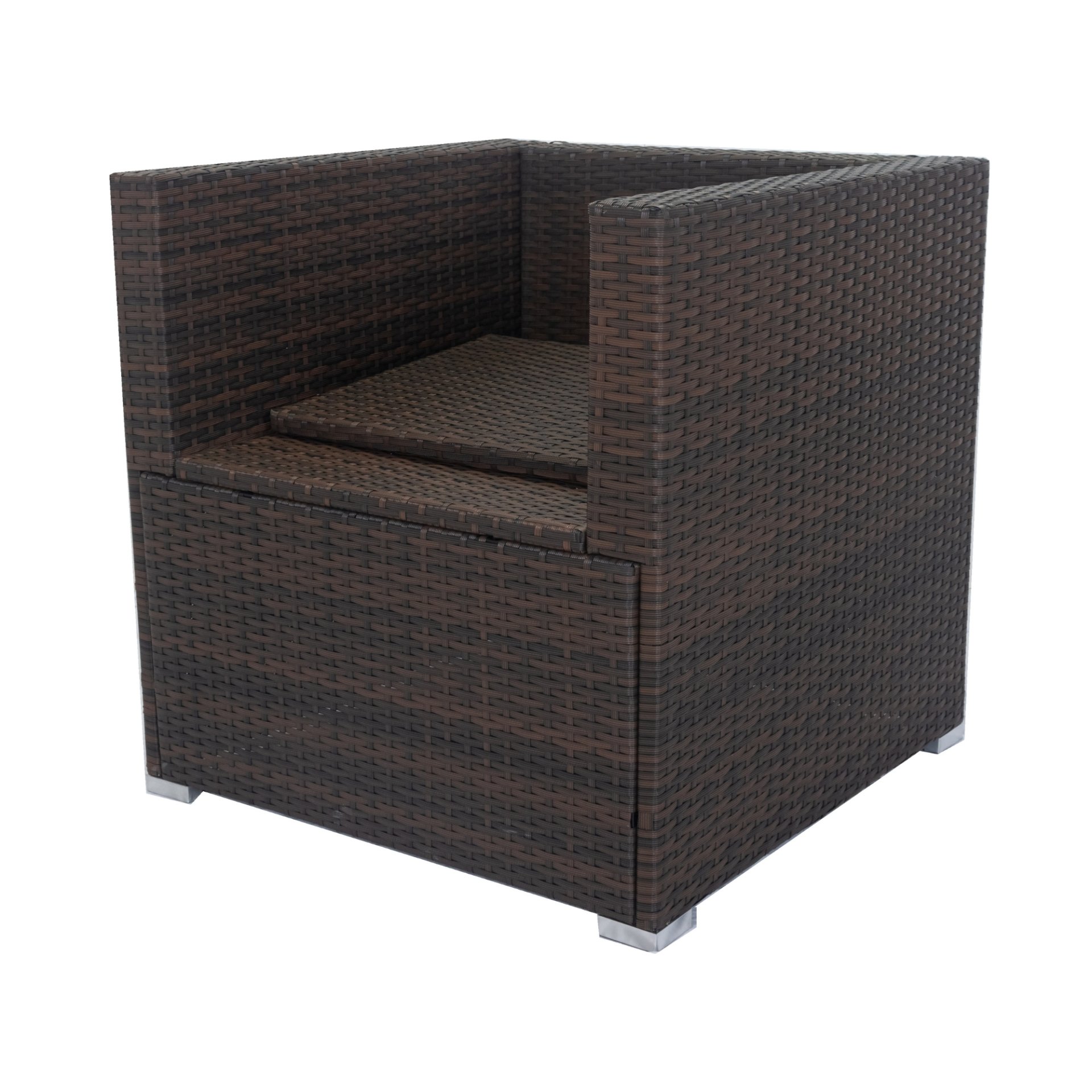 11 Piece Patio Wicker Conversation Set, 10 Seater Patio Sectional Set With 3 Storage Box Under Seat - Brown / White - Image 11