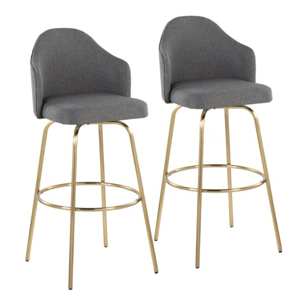 Ahoy - Contemporary Fixed Height Bar Stool Round Gold Footrest (Set of 2) - Gray / Gold