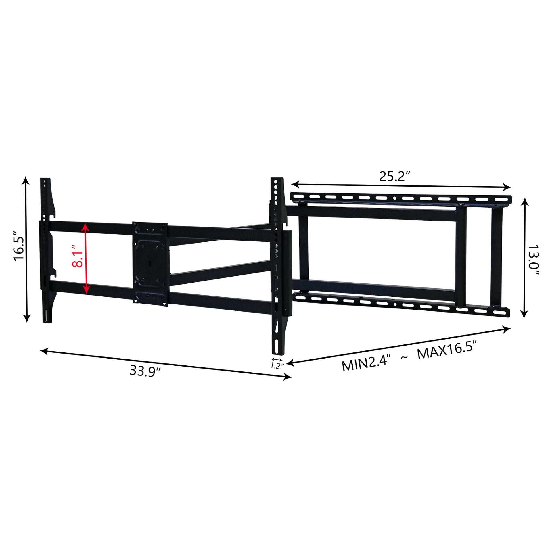 Full Motion TV Wall Mount Bracket For 40 120" TV Dual Arm Tilt & Swivel Vesa 800 X 400 Mm 132 Lbs Load - Black - Image 3