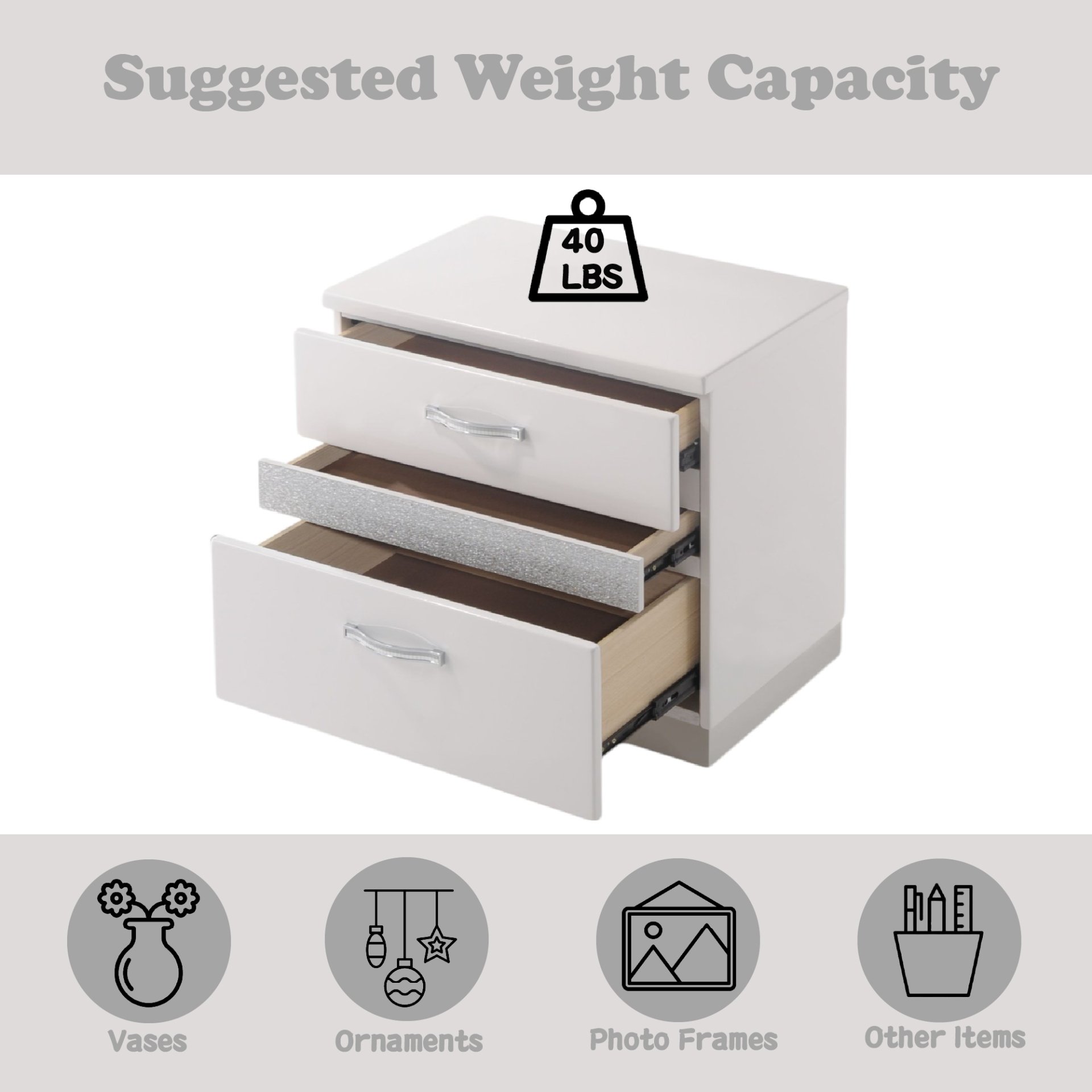 Naima II - High Gloss Nightstand - White - Image 3