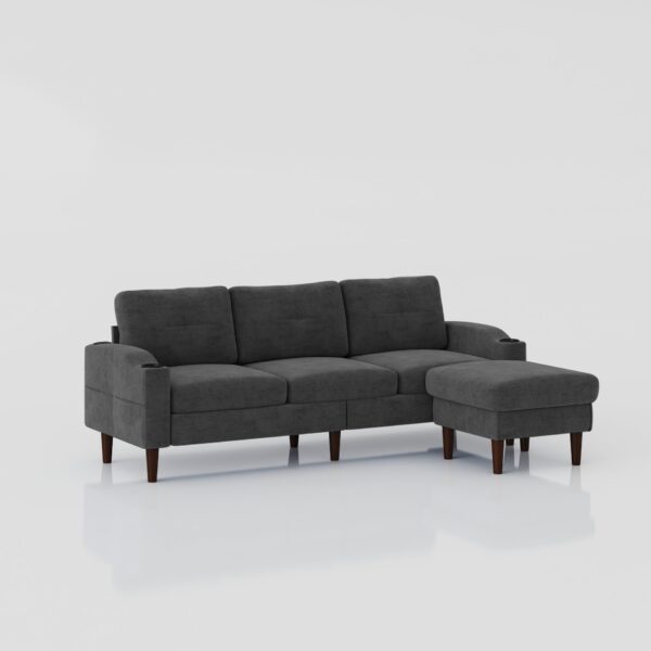 Convertible Combo Sofa, Sofa L Shaped, Sofa With Storage Cabinet Footstool, Living Room Sofa, Living Room 3 Seat Combo Sofa - Dark Gray