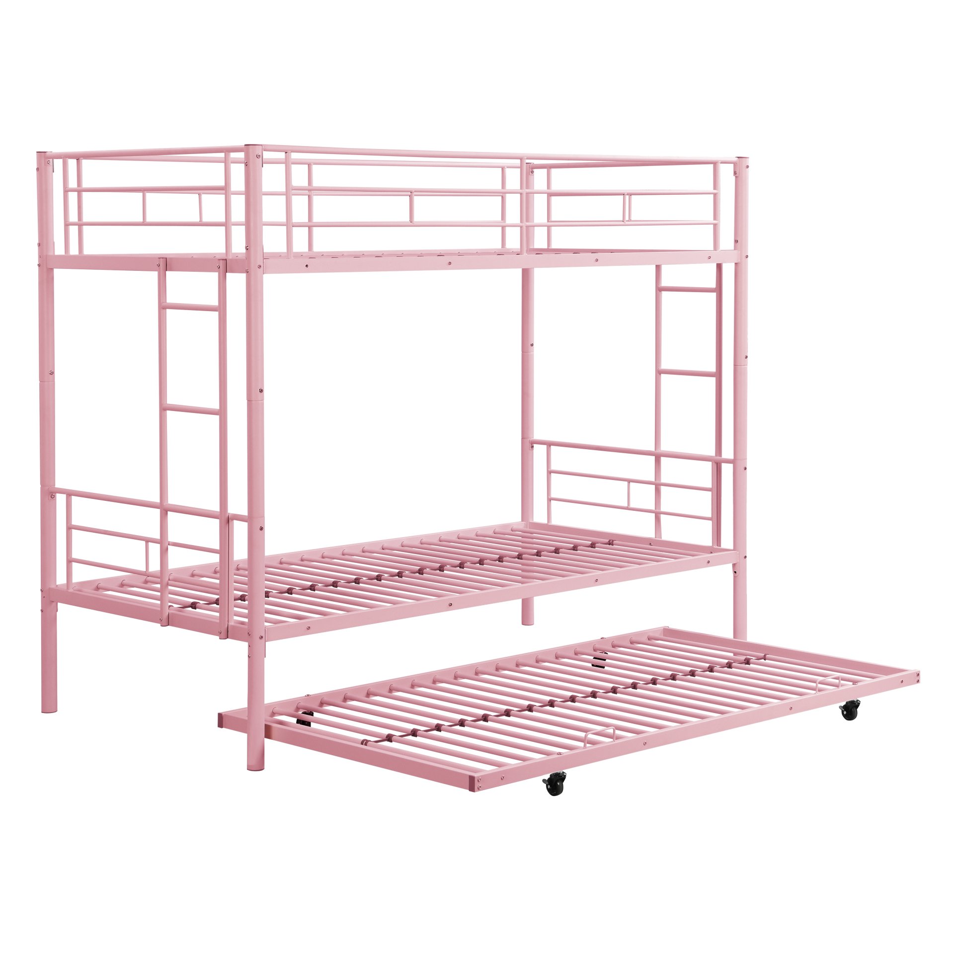 Modern Metal Bunk Bed With Trundle, Durable Steel, Twin Over Twin - Pink - Image 6