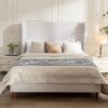 Hayden - King Size Upholstered Wingback Bed With And Tall 54" Headboard - Ivory - Image 2