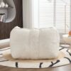 Soft Chenille Bean Bag Chair With High Resilient Foam For Living Room And Bedroom Comfortable Square Lazy Sofa With Footstool - Beige - Image 9