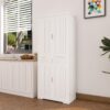Farmhouse Style Pantry Cabinet With Drawer 2 Cabinets & 6 Door Shelves Adjustable Shelves Freestanding Cupboard - White - Image 10