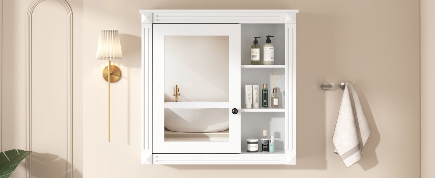Bathroom Medicine Cabinet With Mirror, Wall Mounted Mirror Cabinet With Storage Organizer, Over The Toilet Storage White Storage Cabinet For Bathroom - White - Image 20