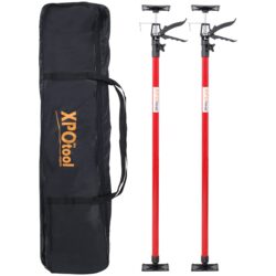 Adjustable Support Pole System Steel For Drywall And Cabinet Installation, Extends 45 To 114" With Carry Bag - Black / Red