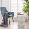 Contemporary Ceramic Drum Stool Indoor / Outdoor Side Table Glazed Accent Garden Stool - White - Image 2