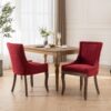 Ultra Side Dining Chair, Thickened Fabric Chairs With Neutrally Toned Solid Wood Legs, Bronze Nail Head (Set of 2) - Wine Red / Burgundy - Image 13