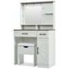 Farmhouse Makeup Vanity Desk With Mirror And Lights, 3 Lighting Modes, Vanity Set With Stool, Dressing Table With Adjustable Shelves, 2 Drawers And Side Cabinet For Bedroom - White - Image 13