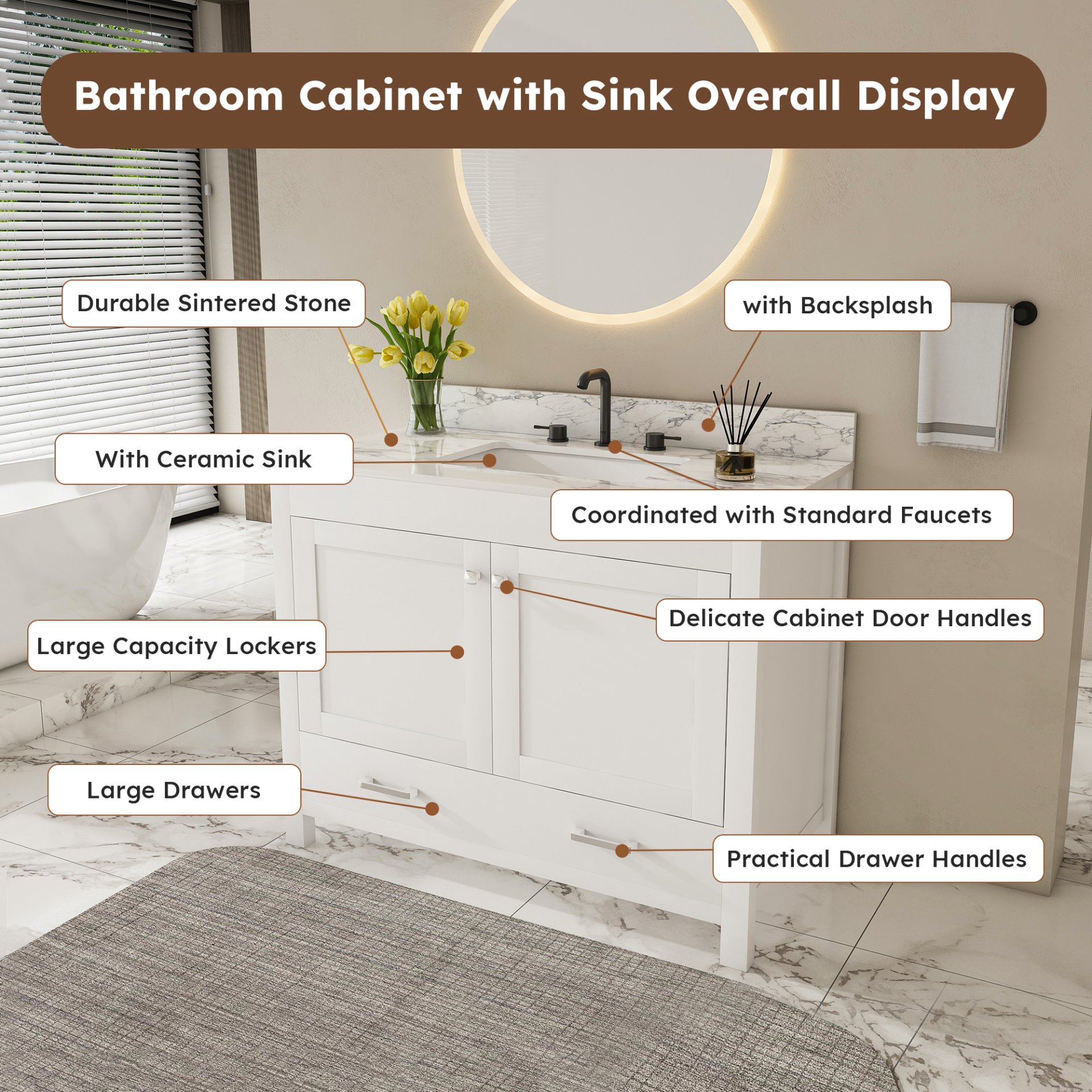 43" Bathroom Vanity Multi Functional Cabinet - White - Image 6