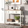 Farmhouse Style Console Table With 2 Drawers And Bottom Storage Shelf - Antique White - Image 2