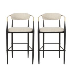 Counter Height Upholstered Bar Stools With Backs And Iron Legs For Kitchen Island (Set of 2) - Beige