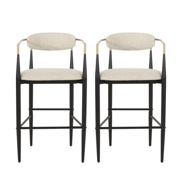 Counter Height Upholstered Bar Stools With Backs And Iron Legs For Kitchen Island (Set of 2) - Beige