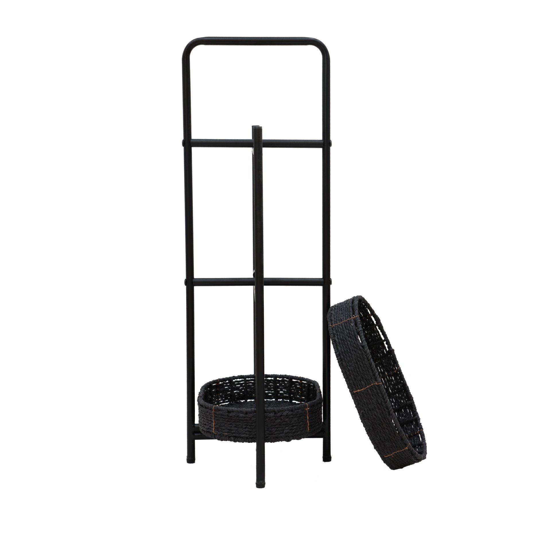 Modern 3 Tier Handwoven Side Table With Oval Organizer In Metal And Paper Rope - Black - Image 11