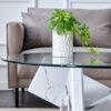 Modern Round Glass Coffee Table With Tempered Glass Countertop - White - Image 9