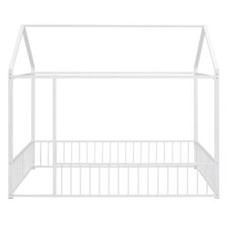 Full Size Bed House Bed Frame With Fence - White