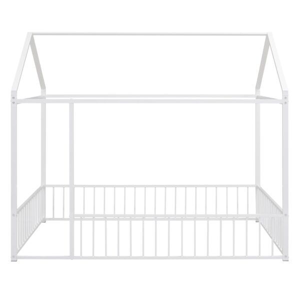 Full Size Bed House Bed Frame With Fence - White