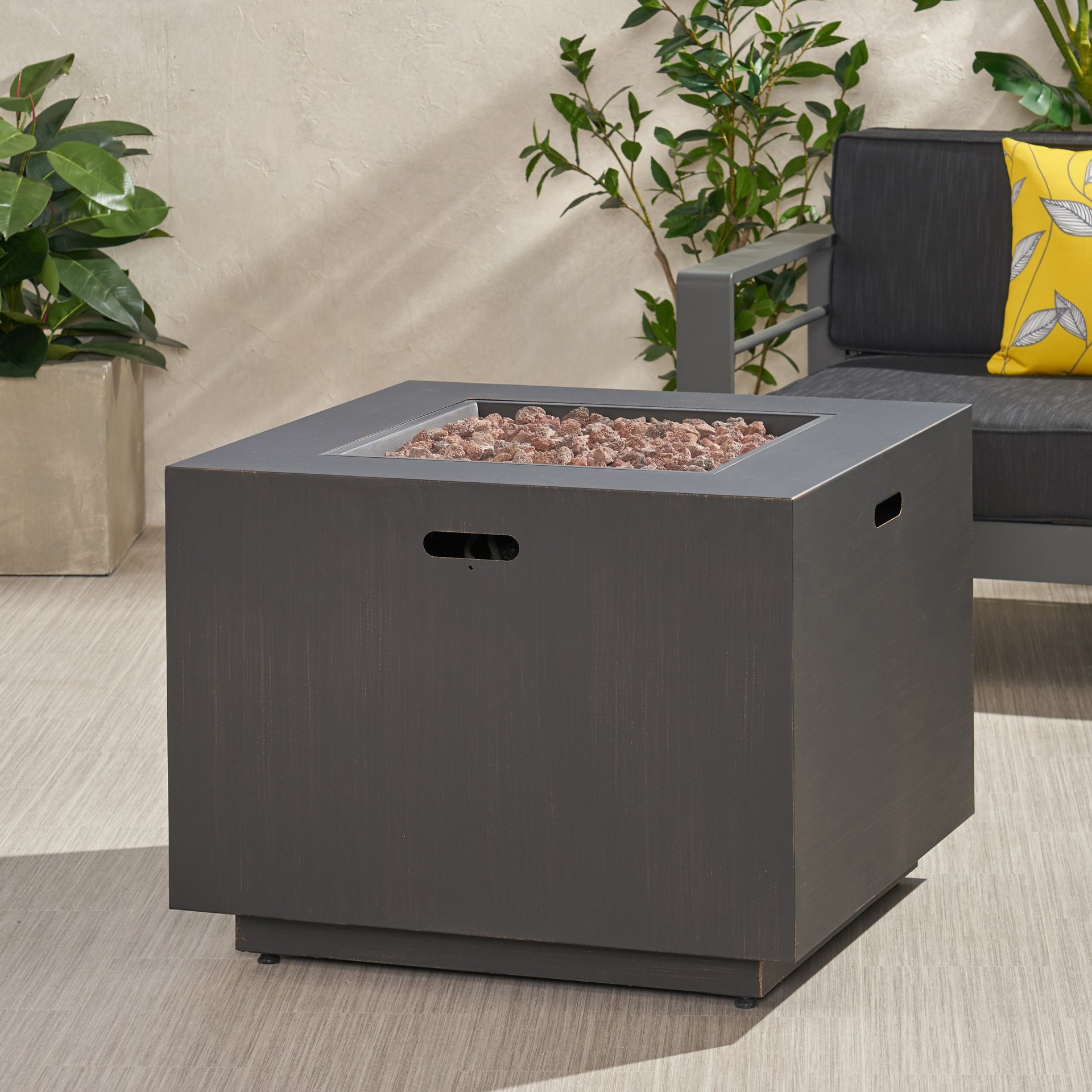 Outdoor Iron Square Propane Fire Pit With Tank Space - Brushed / Brown - Image 4