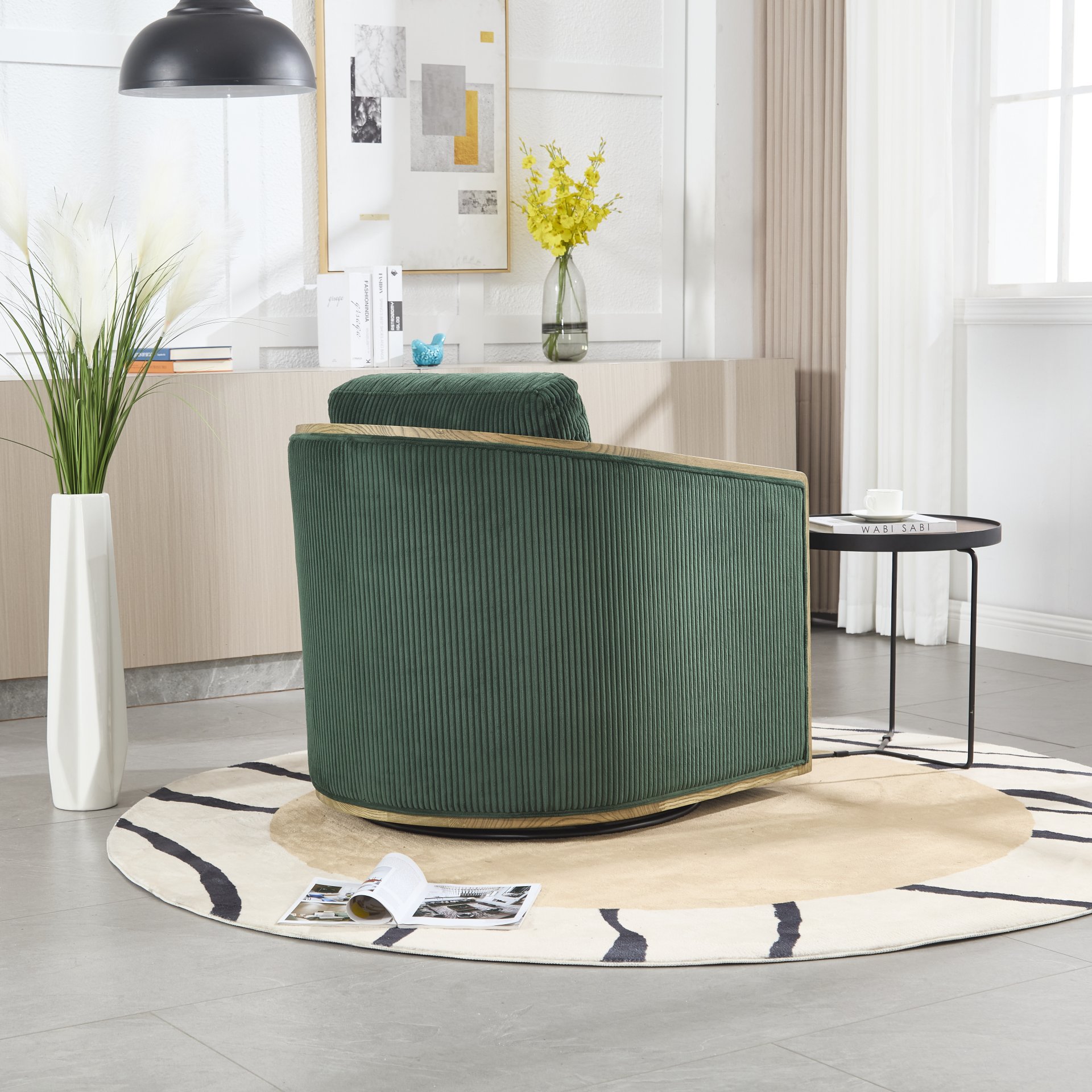 Corduroy Swivel Barrel Chair, Comfortable Accent Sofa Chair With 360 Degree Swivel For Living Room - Emerald - Image 11
