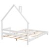Full House-Shaped Headboard Bed With Handrails, Slats - White - Image 9