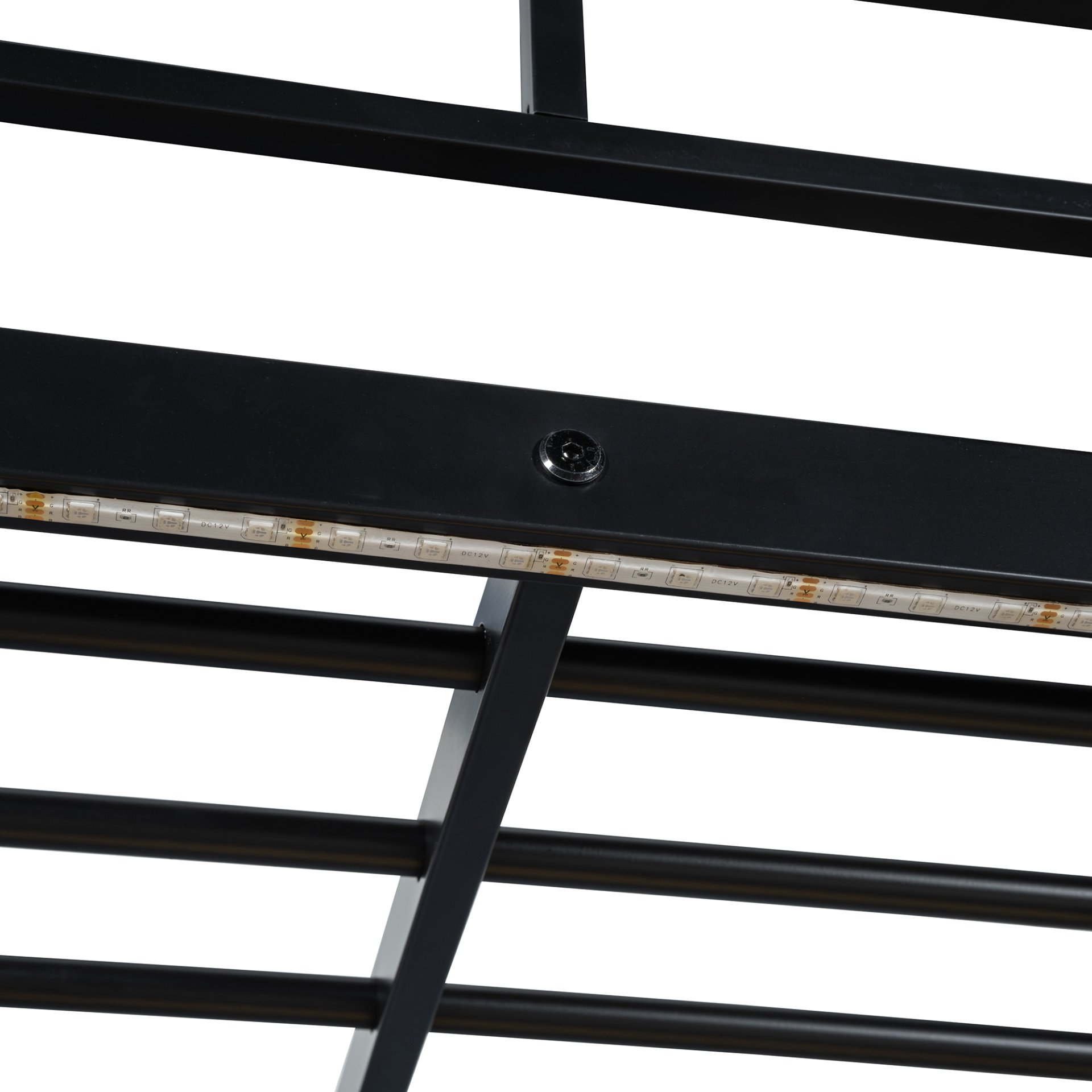 Full Size Loft Bed With Desk, Shelves, Power Outlet, LED Light And Wardrobe - Black - Image 9