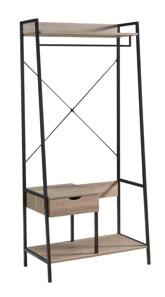 Metal Clothes Rack Open Wardrobe Free Standing With One Drawer Hanging Clothes Rod - Brown / Black Metal - Image 4