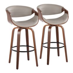 Symphony - Mid-Century Modern Fixed Height Barstool With Swivel With Round Footrest (Set of 2) - Walnut / Pewter Gray