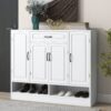 Sleek And Modern Shoe Cabinet With Adjustable Shelves, Space Saving Design Side Board For Various Sizes Of Items - White - Image 2