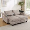 Convertible Chaise Lounge Loveseat Sofa Bed With USB Ports, Cup Holders, Phone Holder, Storage - Brown - Image 3
