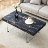 Modern Marble Patterned Coffee Table With Tempered Glass Legs Versatile Use - Black / Transparent - Image 2