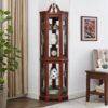Corner Curio Cabinet With Lights, Adjustable Tempered Glass Shelves, Display Cabinet (E26 Light Bulb Not Included) - Mirrored / Walnut - Image 7