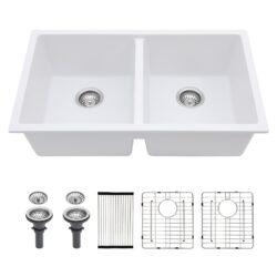 Kitchen Sink Double Bowl Granite Composite Undermount 33" X 19" - White