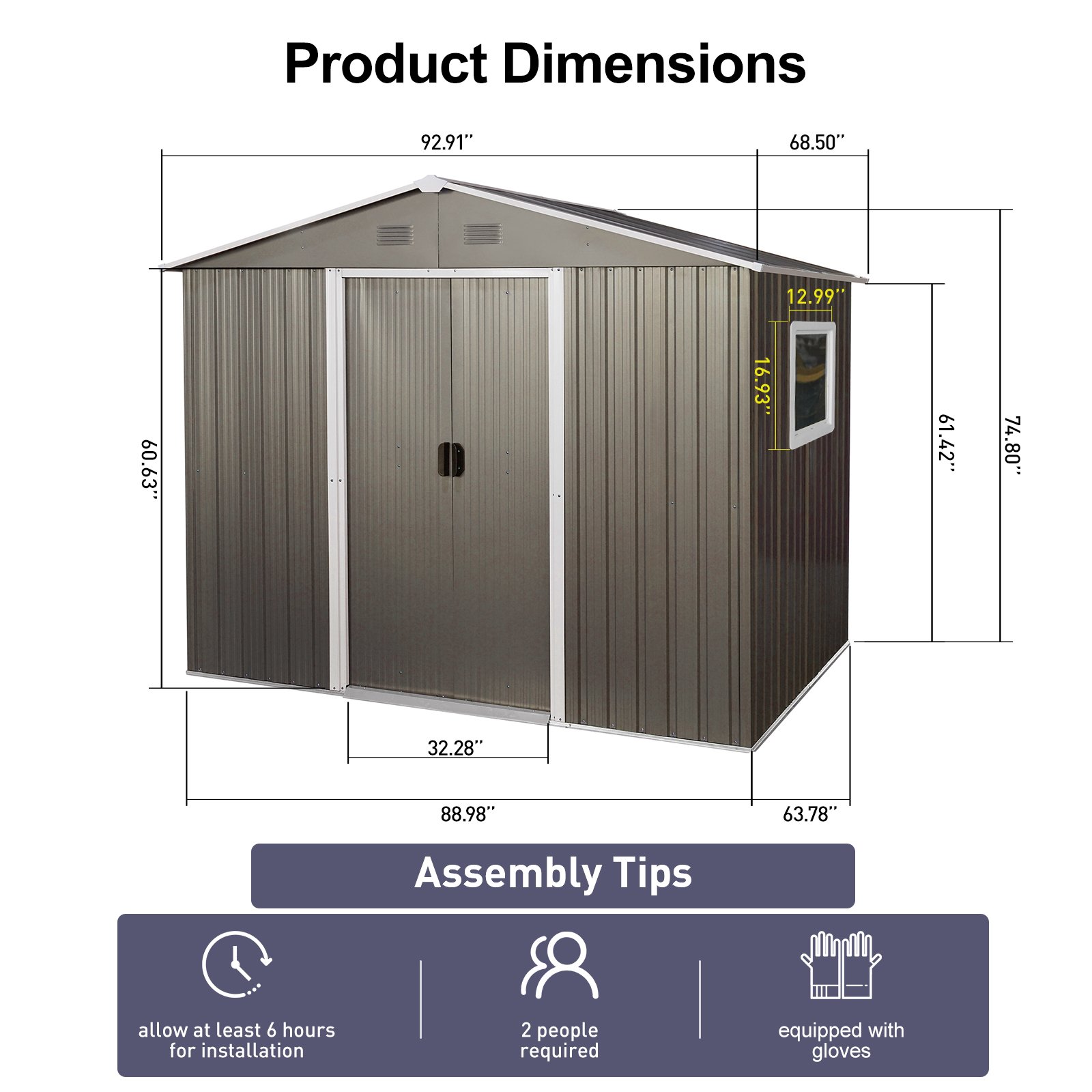 8Ft x 6Ft Outdoor Metal Storage Shed With Window (W540S00016) - Gray - Image 3