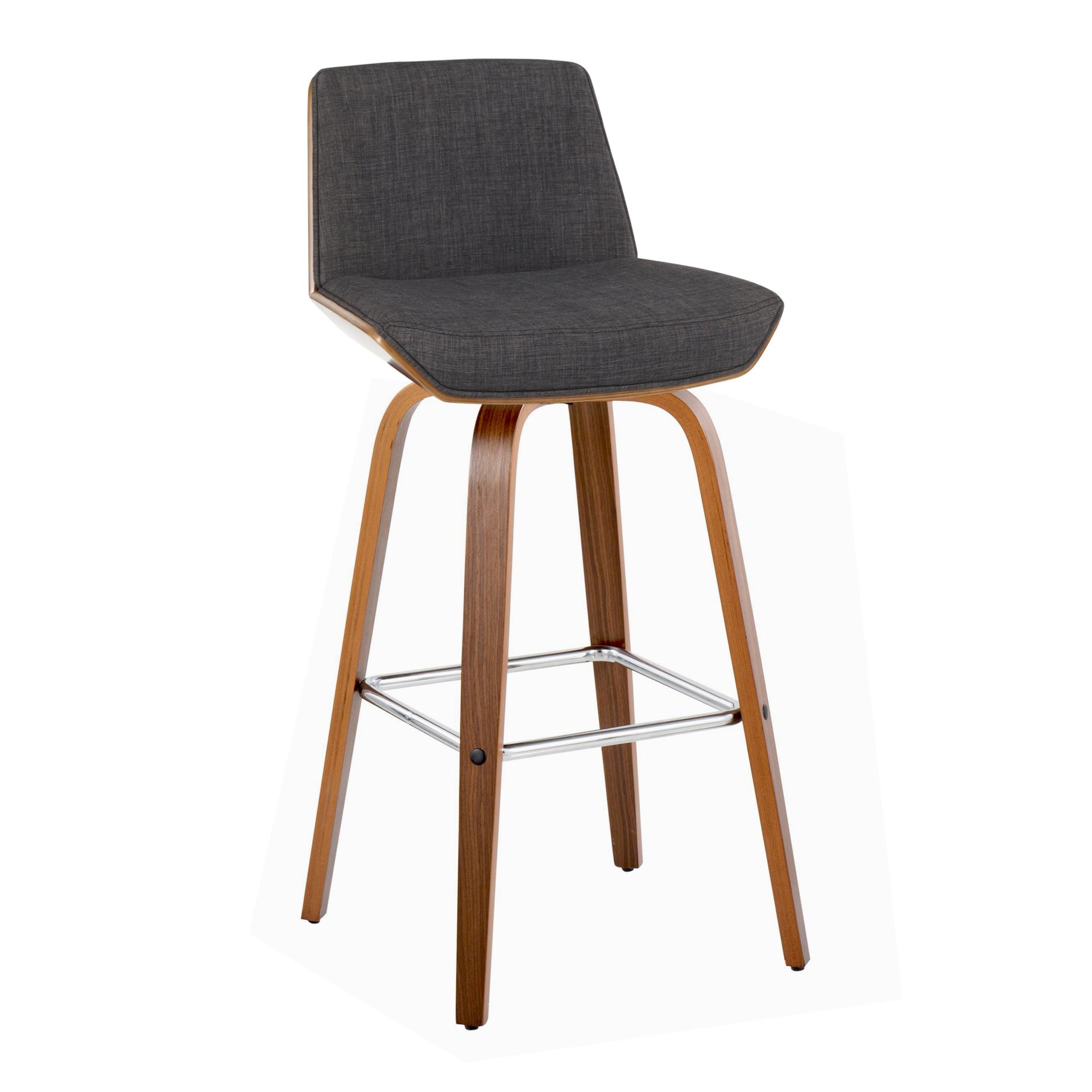 Corazza - Mid-Century Modern Fixed Height Barstool With Swivel With Square Footrest (Set of 2) - Walnut / Charcoal - Image 2