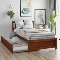 Twin Size Platform Bed Frame With Trundle - Walnut