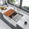 Double Bowl Farmhouse Sink Workstation 33" Stainless Steel 16 Gauge Apron Front - Black / Gray - Image 2
