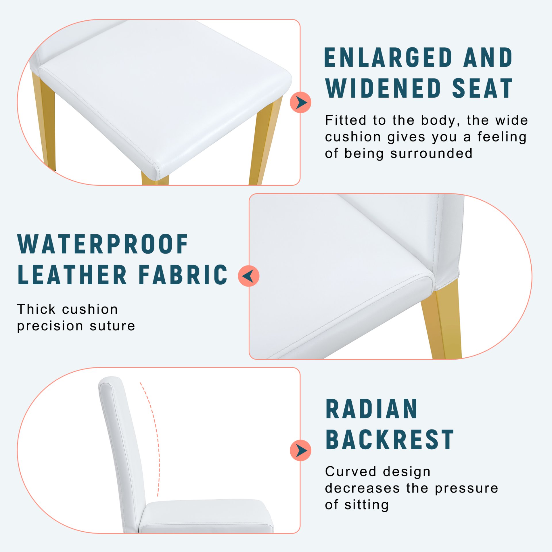 (Set of 4) Backrest Chairs With Gold Metal Legs A Perfect Match, Suitable For Minimalist And Contemporary Home Decor Styles - White / Gold - Image 7