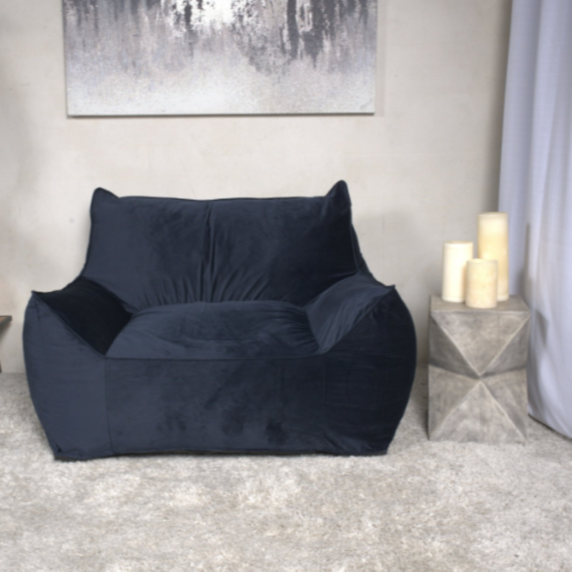 Allea - Velveteen Bean Bag Chair With Armrests - Midnight Blue - Image 4