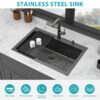 30" Drop In Kitchen Sink With Pull Out Faucet And Soap Dispenser 16 Gauge T 304 Single Bowl Topmount Sink - Gunmetal Black - Image 6