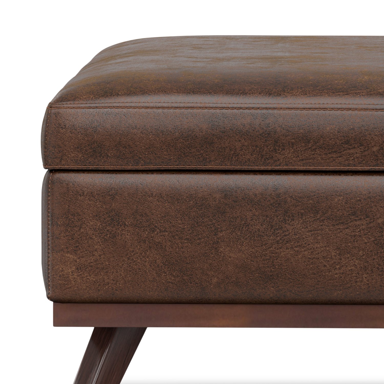 Owen - Extra Large Square Coffee Table Storage Ottoman - Distressed Chestnut Brown - Image 7