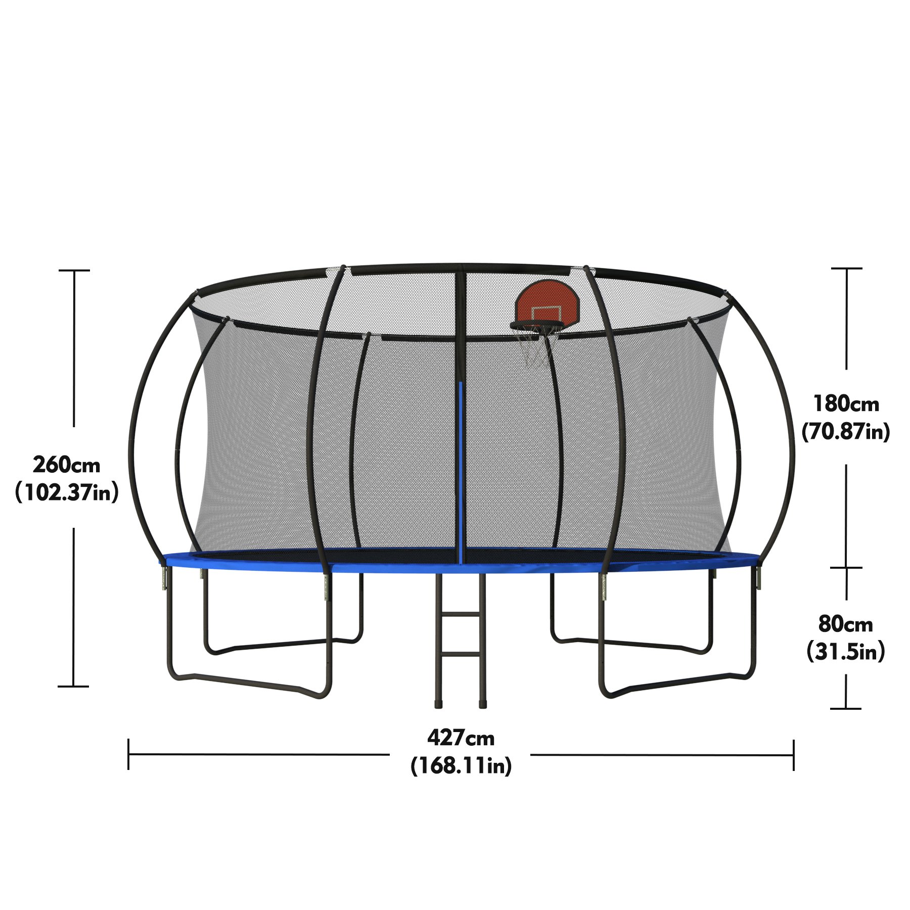 Pumpkin 14 Ft Outdoor Trampoline With Basketball Hoop Enclosure Net Ladder And Metal - Black / Blue - Image 3