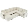 Sectional Sofa Versatile Sofa Bed Sofa Sleeper U - Shaped Sofa With Ample Storage Space, 2 Cup Holders And Charging Ports For Living Room - Beige - Image 16