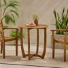 Outdoor Circular Wood Bistro Table With Curved Legs And Slat Panel Table Top - Teak - Image 4